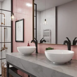 Sale Elavo 14-Inch Round White Porcelain Ceramic Bathroom Vessel Sink and Arlo Faucet Combo Set with Pop-Up Drain Sink And Faucet Combos|Above Counter / Vessel Sinks