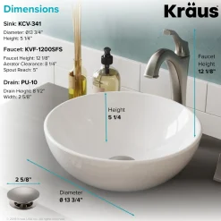 Sale Elavo 14-Inch Round White Porcelain Ceramic Bathroom Vessel Sink and Arlo Faucet Combo Set with Pop-Up Drain Sink And Faucet Combos|Above Counter / Vessel Sinks