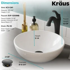 Sale Elavo 14-Inch Round White Porcelain Ceramic Bathroom Vessel Sink and Arlo Faucet Combo Set with Pop-Up Drain Sink And Faucet Combos|Above Counter / Vessel Sinks