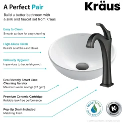Sale Elavo 14-Inch Round White Porcelain Ceramic Bathroom Vessel Sink and Arlo Faucet Combo Set with Pop-Up Drain Sink And Faucet Combos|Above Counter / Vessel Sinks