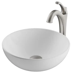 Sale Elavo 14-Inch Round White Porcelain Ceramic Bathroom Vessel Sink and Arlo Faucet Combo Set with Pop-Up Drain Sink And Faucet Combos|Above Counter / Vessel Sinks