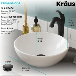 Sale Elavo 14-Inch Round White Porcelain Ceramic Bathroom Vessel Sink and Arlo Faucet Combo Set with Pop-Up Drain Sink And Faucet Combos|Above Counter / Vessel Sinks