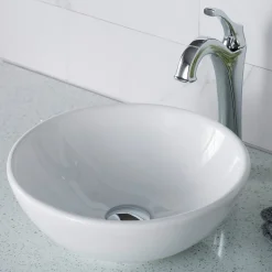Sale Elavo 14-Inch Round White Porcelain Ceramic Bathroom Vessel Sink and Arlo Faucet Combo Set with Pop-Up Drain Sink And Faucet Combos|Above Counter / Vessel Sinks