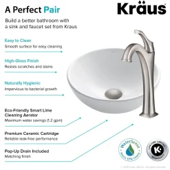 Sale Elavo 14-Inch Round White Porcelain Ceramic Bathroom Vessel Sink and Arlo Faucet Combo Set with Pop-Up Drain Sink And Faucet Combos|Above Counter / Vessel Sinks