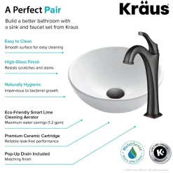 Sale Elavo 14-Inch Round White Porcelain Ceramic Bathroom Vessel Sink and Arlo Faucet Combo Set with Pop-Up Drain Sink And Faucet Combos|Above Counter / Vessel Sinks