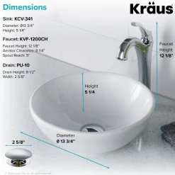 Sale Elavo 14-Inch Round White Porcelain Ceramic Bathroom Vessel Sink and Arlo Faucet Combo Set with Pop-Up Drain Sink And Faucet Combos|Above Counter / Vessel Sinks