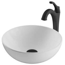 Sale Elavo 14-Inch Round White Porcelain Ceramic Bathroom Vessel Sink and Arlo Faucet Combo Set with Pop-Up Drain Sink And Faucet Combos|Above Counter / Vessel Sinks