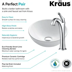 Sale Elavo 14-Inch Round White Porcelain Ceramic Bathroom Vessel Sink and Arlo Faucet Combo Set with Pop-Up Drain Sink And Faucet Combos|Above Counter / Vessel Sinks