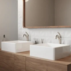 Hot Elavo 15-Inch Square White Porcelain Ceramic Bathroom Vessel Sink and Arlo Faucet Combo Set with Pop-Up Drain Sink And Faucet Combos|Above Counter / Vessel Sinks