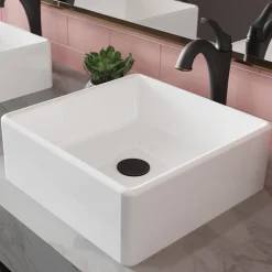 Hot Elavo 15-Inch Square White Porcelain Ceramic Bathroom Vessel Sink and Arlo Faucet Combo Set with Pop-Up Drain Sink And Faucet Combos|Above Counter / Vessel Sinks