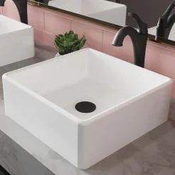 Hot Elavo 15-Inch Square White Porcelain Ceramic Bathroom Vessel Sink and Arlo Faucet Combo Set with Pop-Up Drain Sink And Faucet Combos|Above Counter / Vessel Sinks