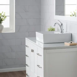 Outlet Elavo 18 1/2-Inch Square White Porcelain Ceramic Bathroom Vessel Sink with Overflow and Arlo Faucet Combo Set with Lift Rod Drain Sink And Faucet Combos|Above Counter / Vessel Sinks