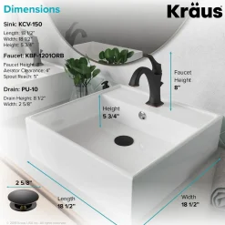 Outlet Elavo 18 1/2-Inch Square White Porcelain Ceramic Bathroom Vessel Sink with Overflow and Arlo Faucet Combo Set with Lift Rod Drain Sink And Faucet Combos|Above Counter / Vessel Sinks