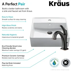 Outlet Elavo 18 1/2-Inch Square White Porcelain Ceramic Bathroom Vessel Sink with Overflow and Arlo Faucet Combo Set with Lift Rod Drain Sink And Faucet Combos|Above Counter / Vessel Sinks