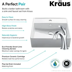 Outlet Elavo 18 1/2-Inch Square White Porcelain Ceramic Bathroom Vessel Sink with Overflow and Arlo Faucet Combo Set with Lift Rod Drain Sink And Faucet Combos|Above Counter / Vessel Sinks