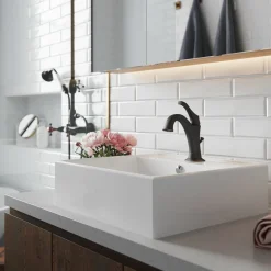Outlet Elavo 18 1/2-Inch Square White Porcelain Ceramic Bathroom Vessel Sink with Overflow and Arlo Faucet Combo Set with Lift Rod Drain Sink And Faucet Combos|Above Counter / Vessel Sinks