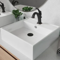 Outlet Elavo 18 1/2-Inch Square White Porcelain Ceramic Bathroom Vessel Sink with Overflow and Arlo Faucet Combo Set with Lift Rod Drain Sink And Faucet Combos|Above Counter / Vessel Sinks