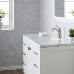 Sale Elavo Large Rectangular Ceramic Undermount Bathroom Sink in White with Overflow Undermount