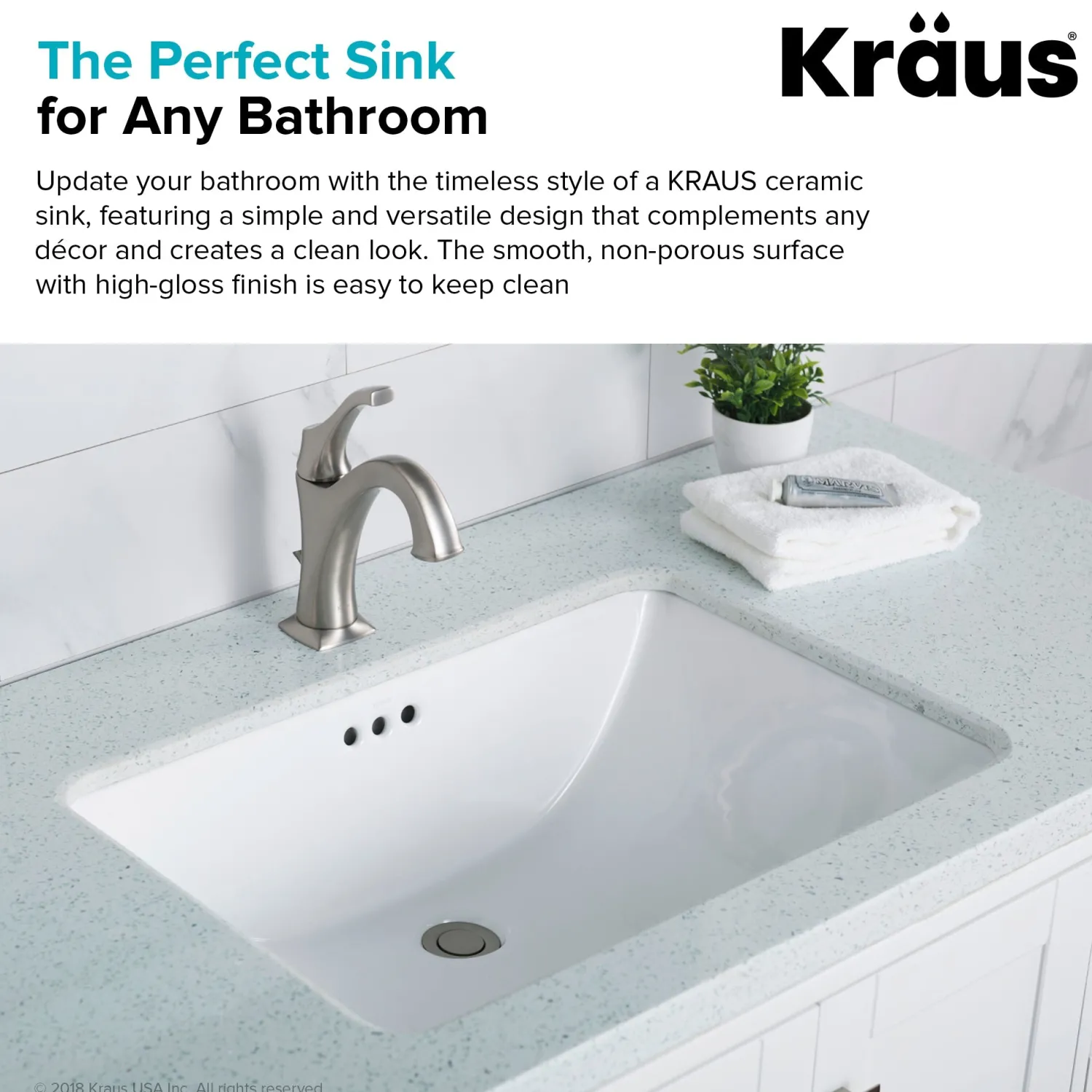 Sale Elavo Large Rectangular Ceramic Undermount Bathroom Sink in White with Overflow Undermount