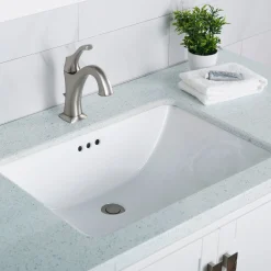 Sale Elavo Large Rectangular Ceramic Undermount Bathroom Sink in White with Overflow Undermount