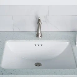 Sale Elavo Large Rectangular Ceramic Undermount Bathroom Sink in White with Overflow Undermount