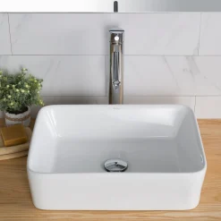 New Elavo Modern Rectangular Vessel White Porcelain Bathroom Sink, 19 