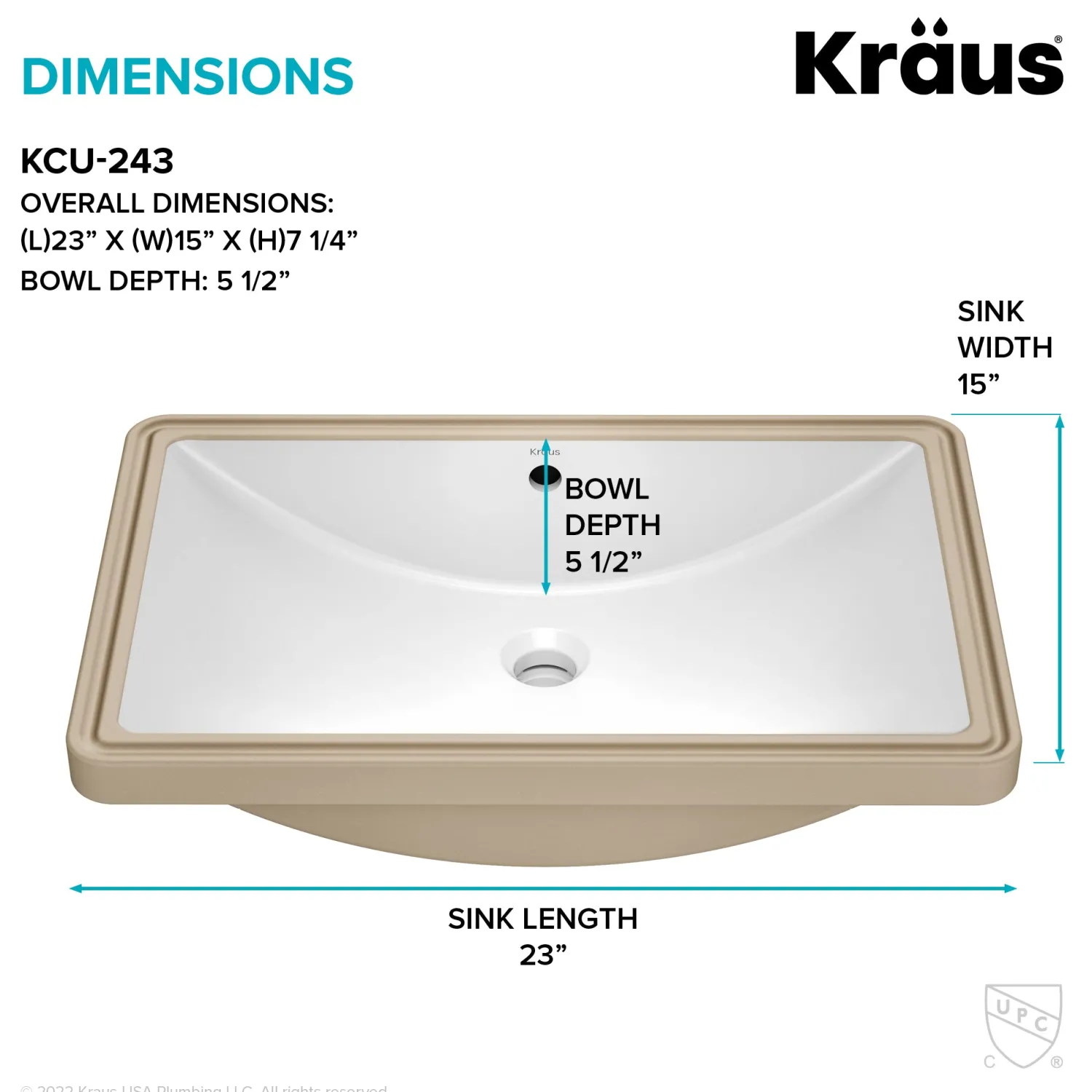 Discount Elavo 23" Rectangular Porcelain Undermount Bathroom Sink in White Undermount