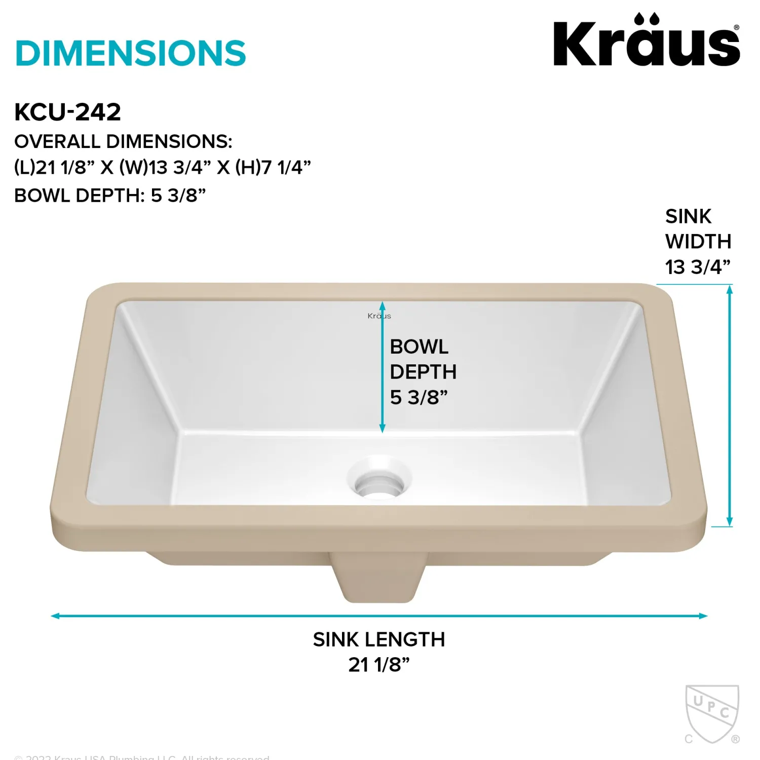 Elavo 21-1/8" Rectangular Porcelain Undermount Bathroom Sink in White Undermount