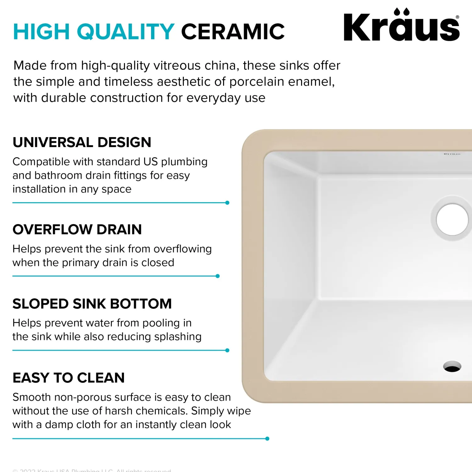Elavo 21-1/8" Rectangular Porcelain Undermount Bathroom Sink in White Undermount