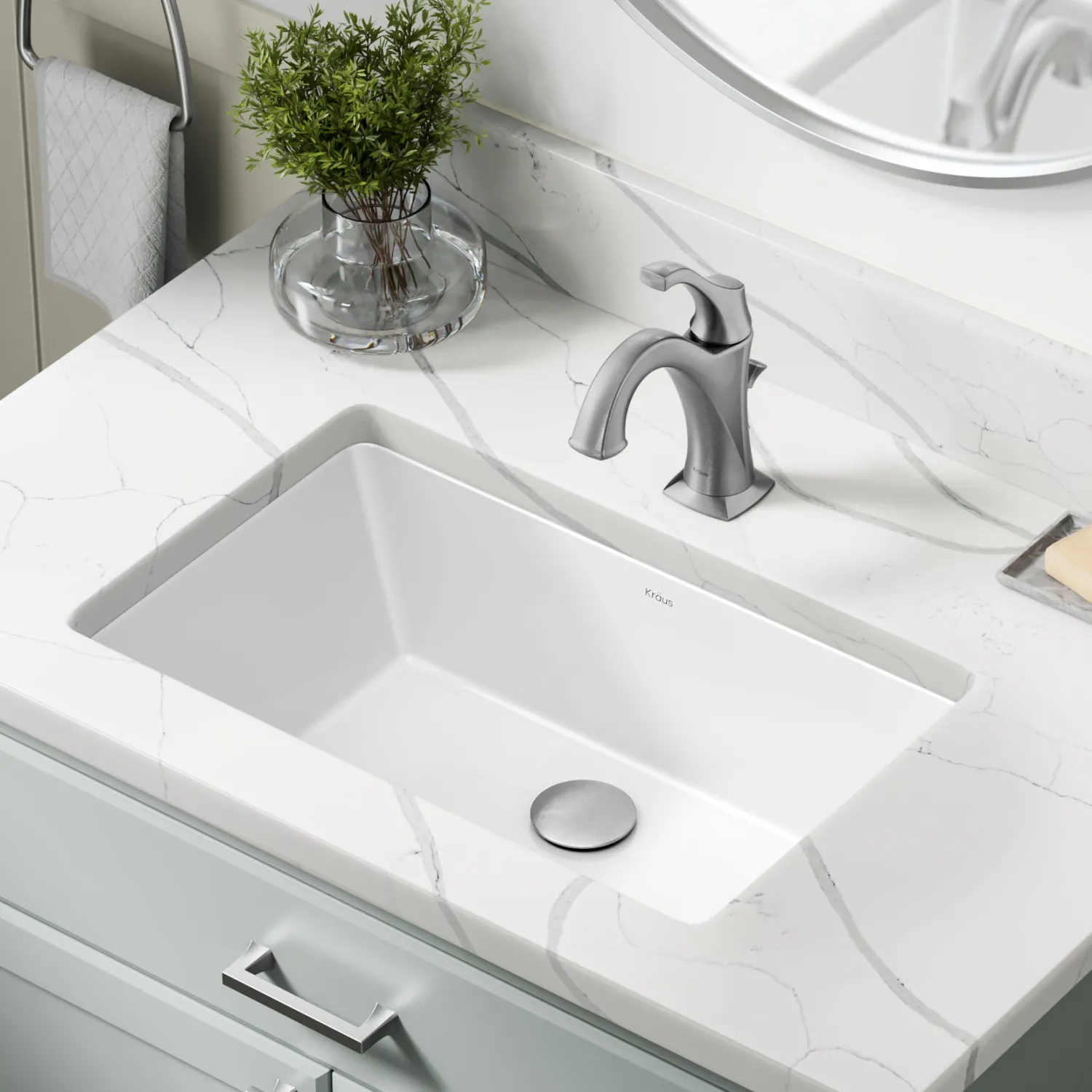 Elavo 21-1/8" Rectangular Porcelain Undermount Bathroom Sink in White Undermount
