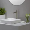 Clearance Elavo Series Square Ceramic Semi-Recessed Bathroom Sink in White with Overflow Semi-Recessed Sinks