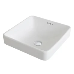 Clearance Elavo Series Square Ceramic Semi-Recessed Bathroom Sink in White with Overflow Semi-Recessed Sinks