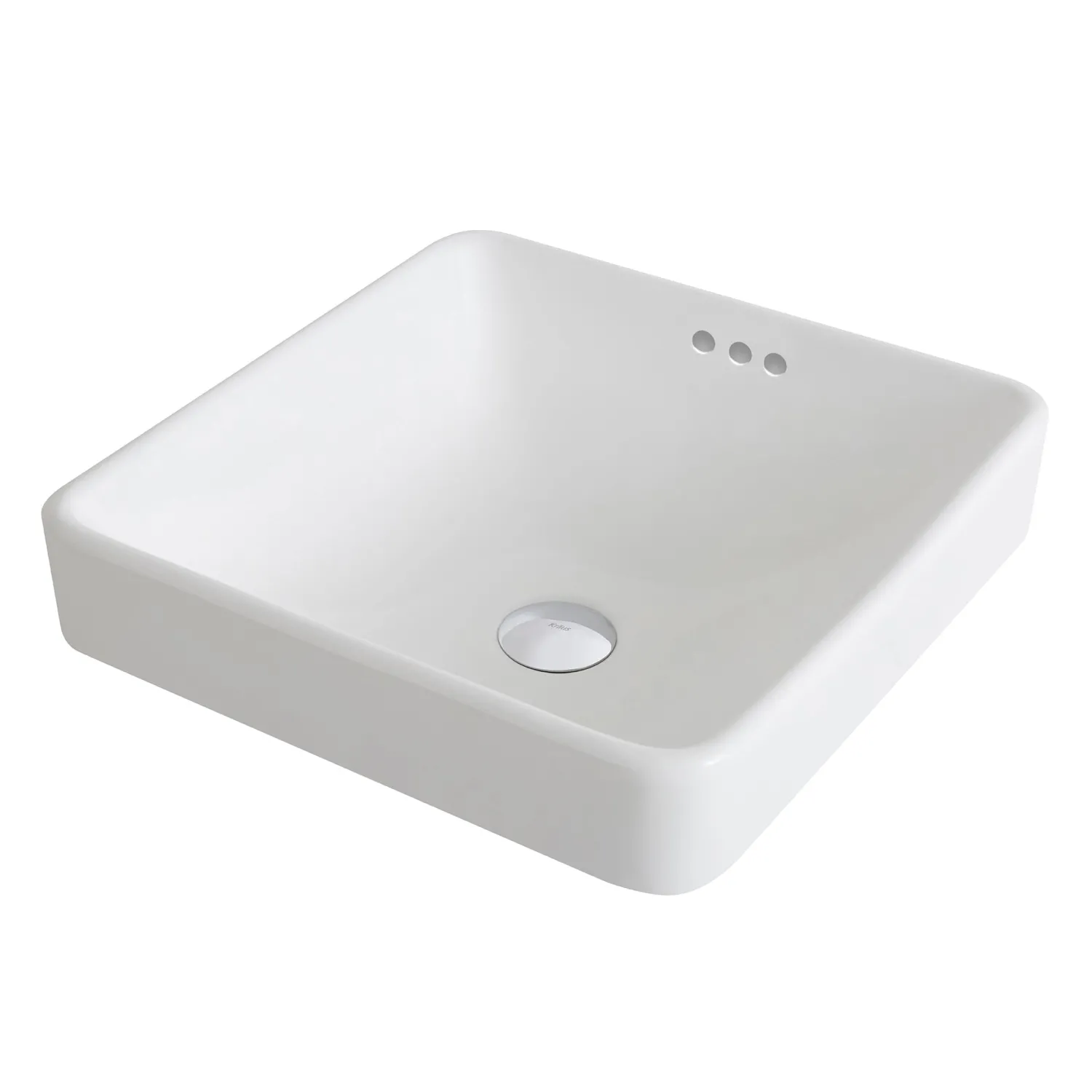 Clearance Elavo Series Square Ceramic Semi-Recessed Bathroom Sink in White with Overflow Semi-Recessed Sinks