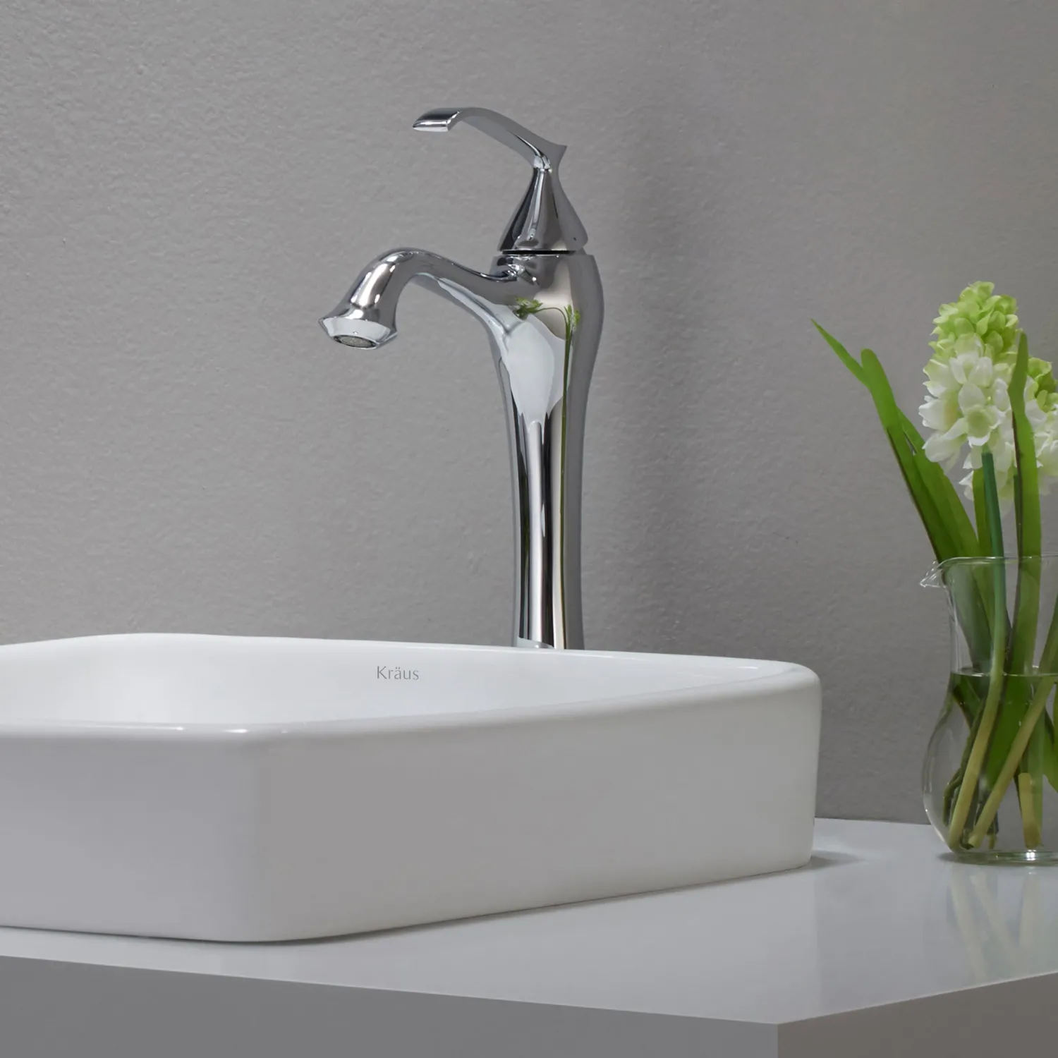 Clearance Elavo Series Square Ceramic Semi-Recessed Bathroom Sink in White with Overflow Semi-Recessed Sinks