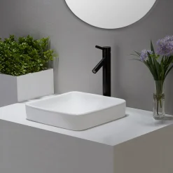 Clearance Elavo Series Square Ceramic Semi-Recessed Bathroom Sink in White with Overflow Semi-Recessed Sinks