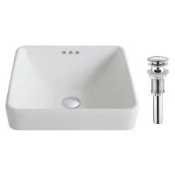 Clearance Elavo Series Square Ceramic Semi-Recessed Bathroom Sink in White with Overflow Semi-Recessed Sinks