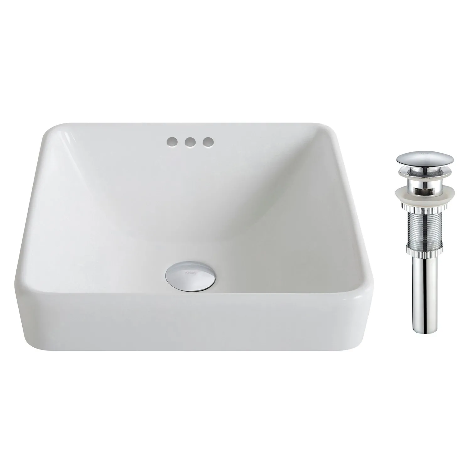 Clearance Elavo Series Square Ceramic Semi-Recessed Bathroom Sink in White with Overflow Semi-Recessed Sinks