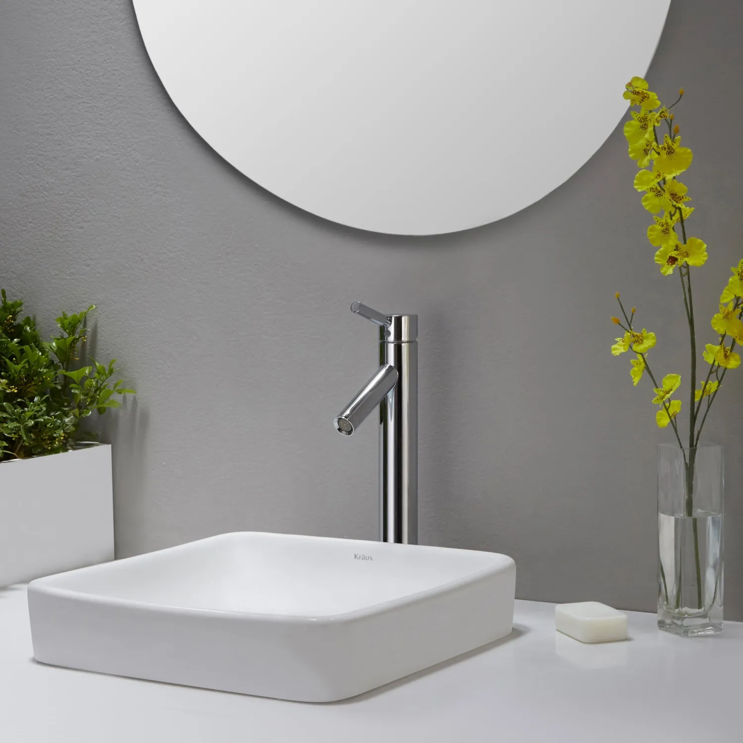 Clearance Elavo Series Square Ceramic Semi-Recessed Bathroom Sink in White with Overflow Semi-Recessed Sinks