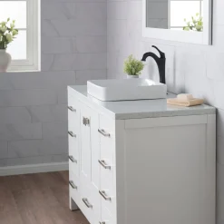 Best Elavo Series Square Ceramic Semi-Recessed Bathroom Sink in White with Overflow Semi-Recessed Sinks