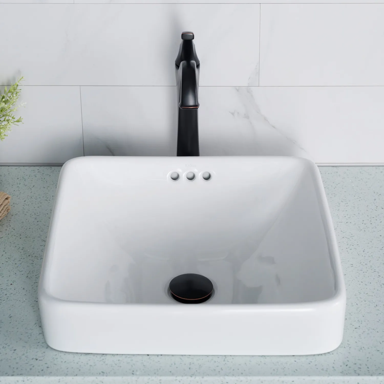 Best Elavo Series Square Ceramic Semi-Recessed Bathroom Sink in White with Overflow Semi-Recessed Sinks