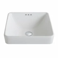 Best Elavo Series Square Ceramic Semi-Recessed Bathroom Sink in White with Overflow Semi-Recessed Sinks