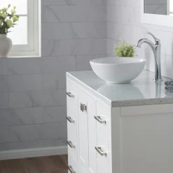 Hot Elavo Small Round Ceramic Vessel Bathroom Sink in White Above Counter / Vessel Sinks