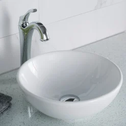 Hot Elavo Small Round Ceramic Vessel Bathroom Sink in White Above Counter / Vessel Sinks