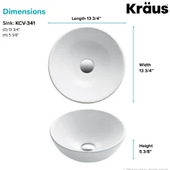 Hot Elavo Small Round Ceramic Vessel Bathroom Sink in White Above Counter / Vessel Sinks