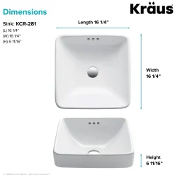 Outlet Elavo Square Semi-Recessed Vessel White Porcelain Bathroom Sink with Overflow, 16 1/2 " (2-Pack) Semi-Recessed Sinks