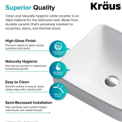 Outlet Elavo Square Semi-Recessed Vessel White Porcelain Bathroom Sink with Overflow, 16 1/2 