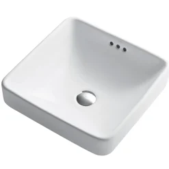Outlet Elavo Square Semi-Recessed Vessel White Porcelain Bathroom Sink with Overflow, 16 1/2 