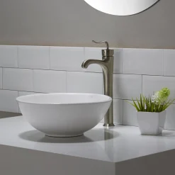 Discount ElavoWhite Ceramic Small Round Vessel Bathroom Sink & Pop Up drain Above Counter / Vessel Sinks