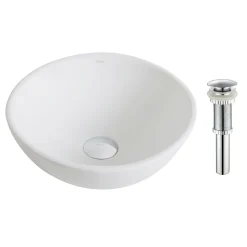 Discount ElavoWhite Ceramic Small Round Vessel Bathroom Sink & Pop Up drain Above Counter / Vessel Sinks