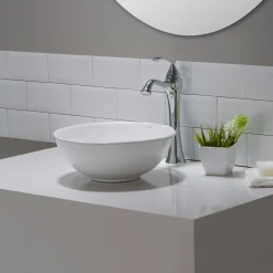 Discount ElavoWhite Ceramic Small Round Vessel Bathroom Sink & Pop Up drain Above Counter / Vessel Sinks